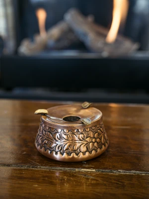 Bakır Kül tablası Kabartmalı Model Mat Bakır Renk