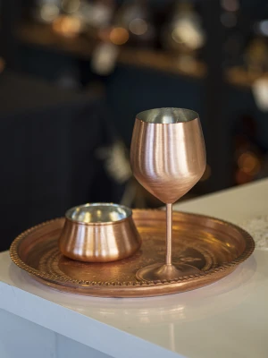 Bakır Kadeh Modern Model Mat Bakır Renk 2li