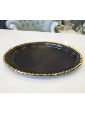 Bakır Pirinç Eritme Detaylı Yuvarlak Tepsi 25 cm