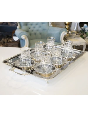 GÜMÜŞ KAPLAMA ÇAY TEPSİSİ BAŞAK BORDÜRLÜ MODEL