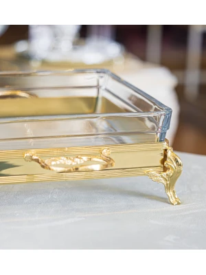 GÜMÜŞ KAPLAMA CAMLI SUNUMLUK KARE FORM GOLD RENK NO1