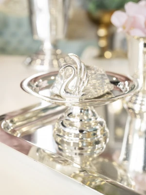 GÜMÜŞ KAPLAMA LOKUMLUK KUĞU DETAYLI (2 Adet)