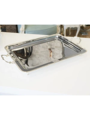 GÜMÜŞ KAPLAMA ÇAY TEPSİSİ İNGİLİZ BORDÜRLÜ MODEL