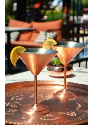 Bakır Kadeh Martini Çekiç Dövme Model 2li Mat Bakır Renk