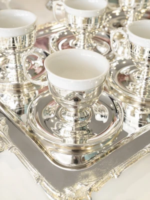 GÜMÜŞ KAPLAMA FİNCAN TAKIMI SADE KULPLU MODEL