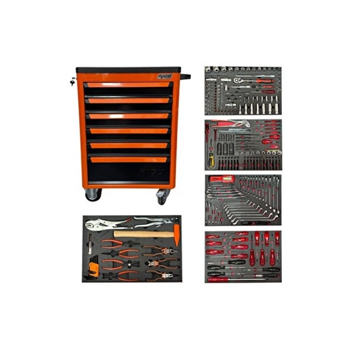 Rico 285 Parça Takım Dolabı – 7 Çekmeceli Profesyonel Servis Takım Arabası Full Dolu Set