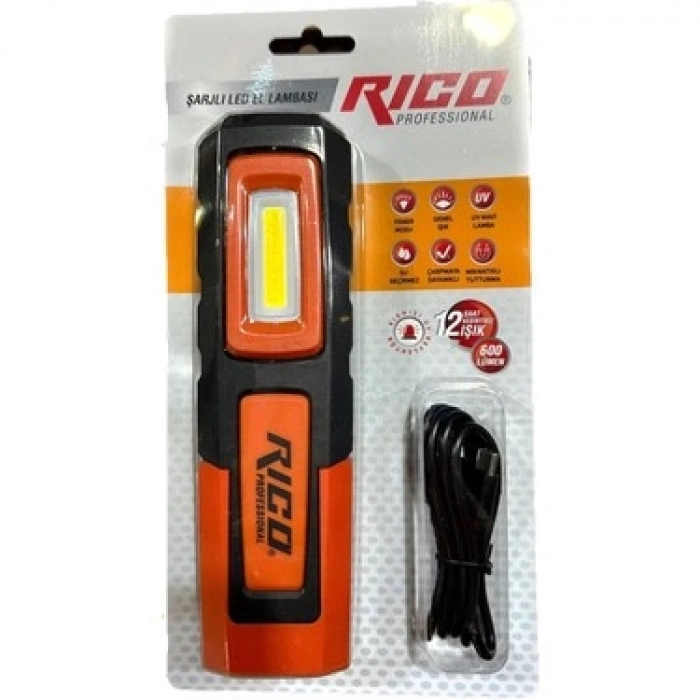 Rico 600 Lümen LED Çalışma Lambası – Şarjlı Profesyonel Servis ve Atölye Lambası