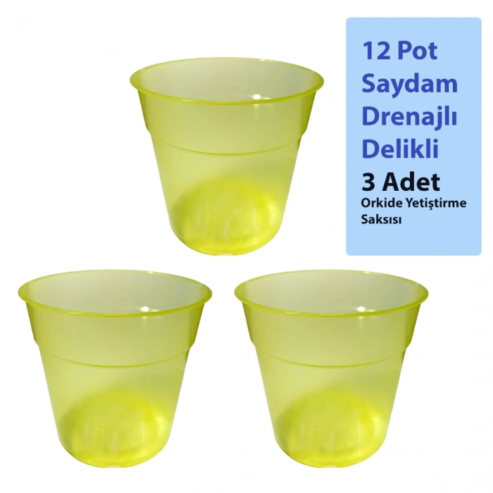 12 Pot SARI Renk Orkide Yetiştirme Saksısı (3 Adet)