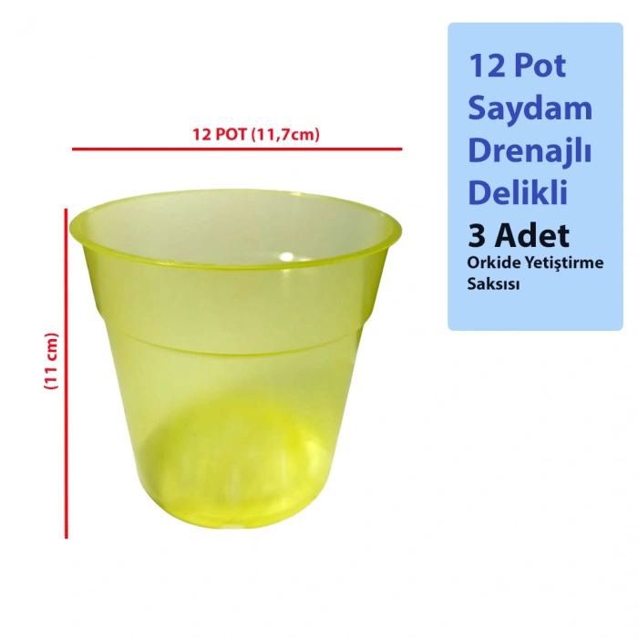 12 Pot SARI Renk Orkide Yetiştirme Saksısı (3 Adet)