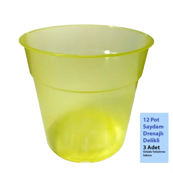 12 Pot SARI Renk Orkide Yetiştirme Saksısı (3 Adet)