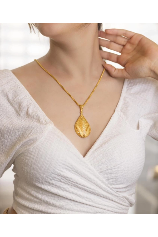 Yiğitbaşı Gold 22 Ayar Damla Madalyon Kolye