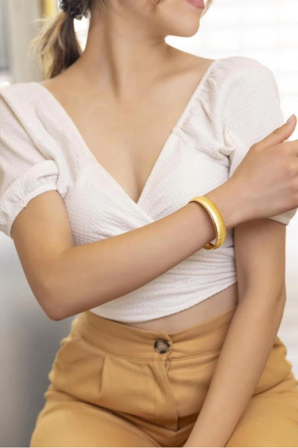 Yiğitbaşı Gold 22 Ayar İşçiliksiz Simli 15mm Şarnel Bilezik