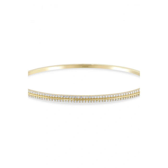 Taşlı Altın Kelepçe Bilezik - 14K - 4.74gr