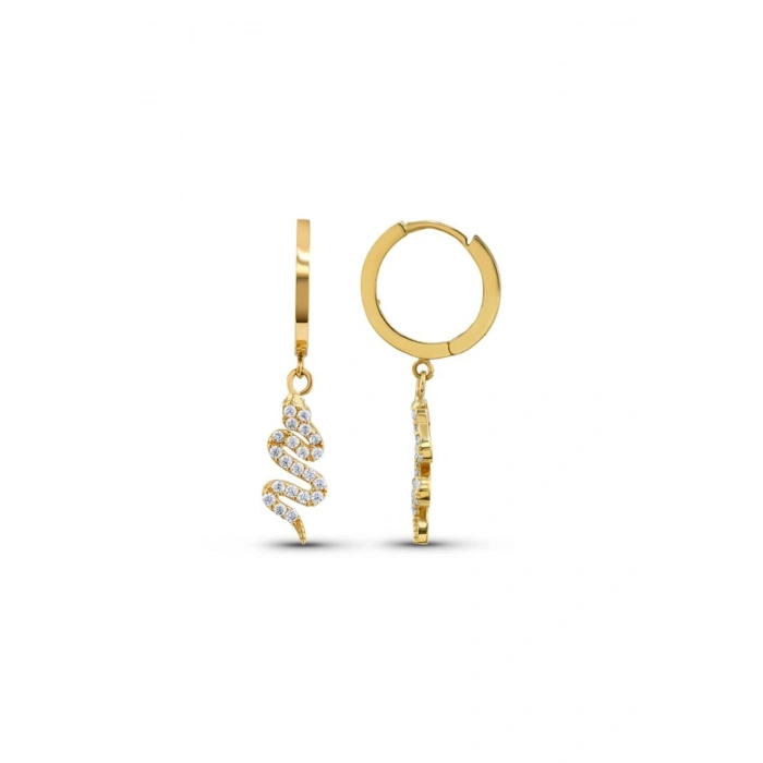 Yılan Figürlü Taşlı Altın Küpe - 14k - 2.74gr
