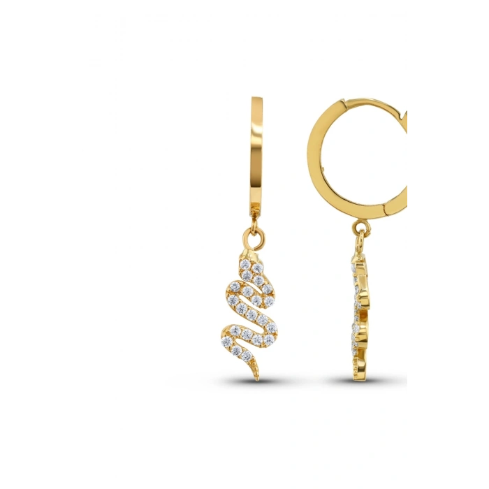 Yılan Figürlü Taşlı Altın Küpe - 14k - 2.74gr