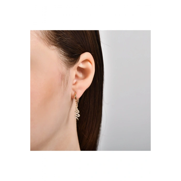 Yılan Figürlü Taşlı Altın Küpe - 14k - 2.74gr