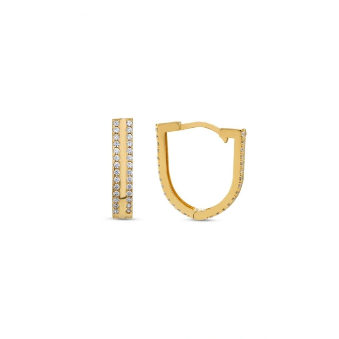 Taşlı Altın Halka Küpe - 14k - 3.12gr