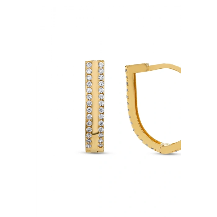 Taşlı Altın Halka Küpe - 14k - 3.12gr