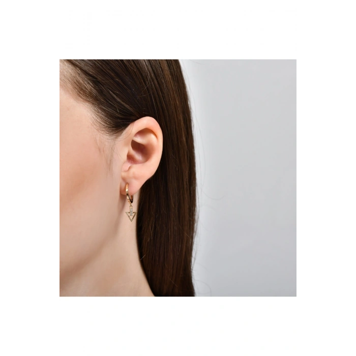 Taşlı Altın Halka Küpe - 14k - 2.24gr