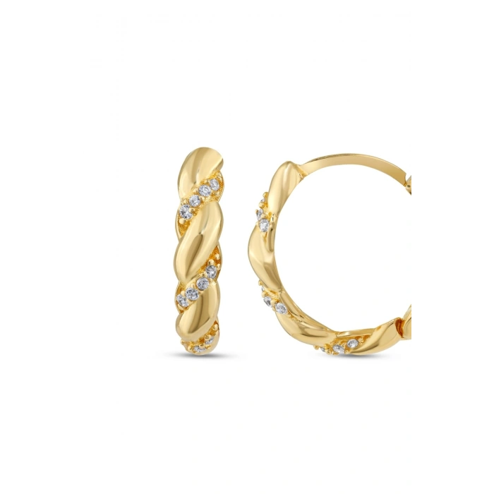 Taşlı Altın Halka Küpe - 14k - 2.24gr