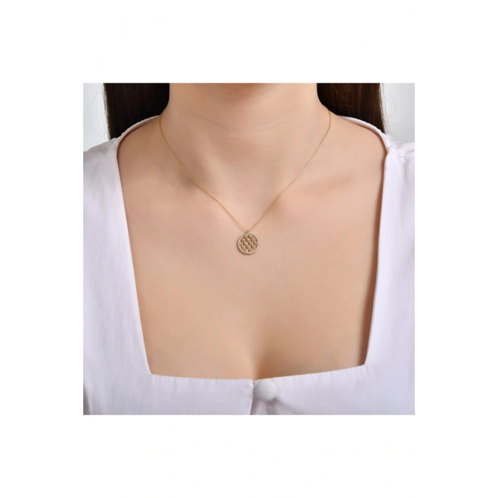 Yaşam Çiçeği Taşlı Altın Kolye - 14k - 2.12gr
