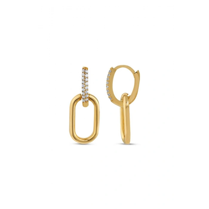 Taşlı Altın Halka Küpe - 14k - 3.05gr