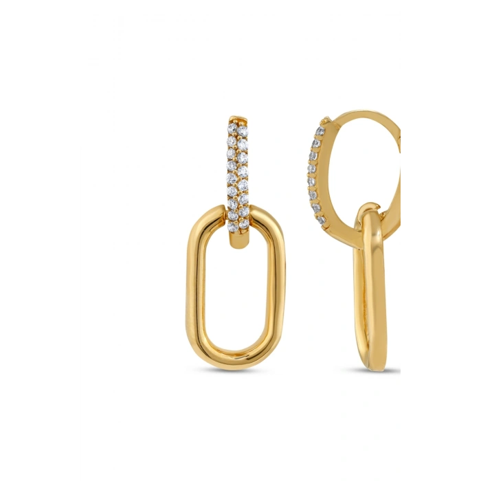 Taşlı Altın Halka Küpe - 14k - 3.05gr