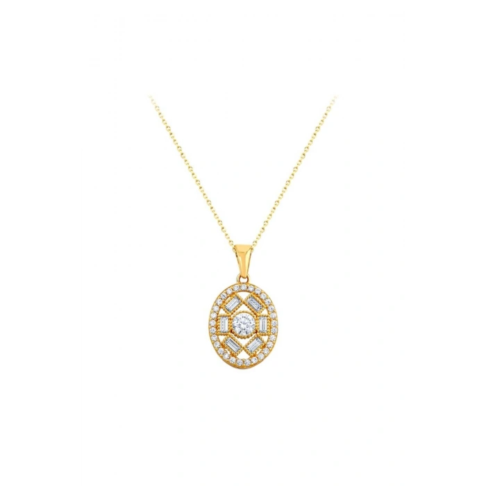 Baget Taşlı Altın Kolye - 14k - 2.17gr