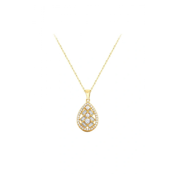 Baget Taşlı Altın Kolye - 14k - 2.23gr