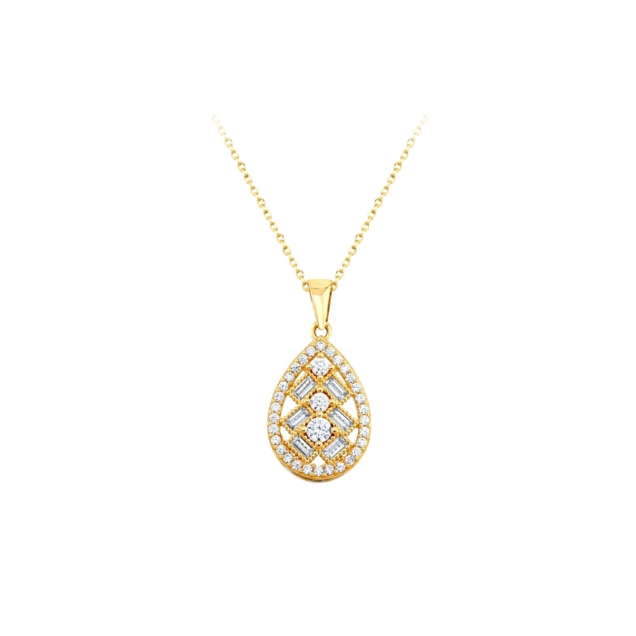 Baget Taşlı Altın Kolye - 14k - 2.23gr