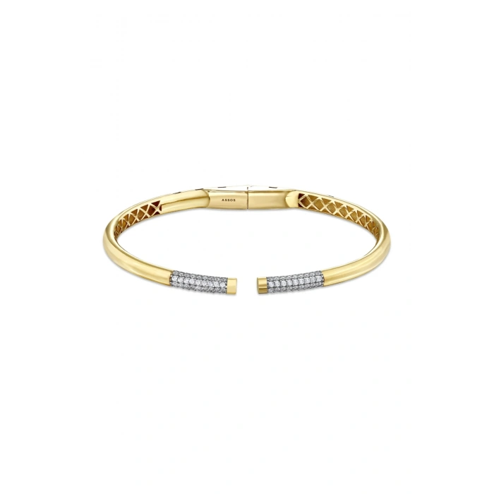 Taşlı Altın Kelepçe Bilezik - 14k - 10.17gr