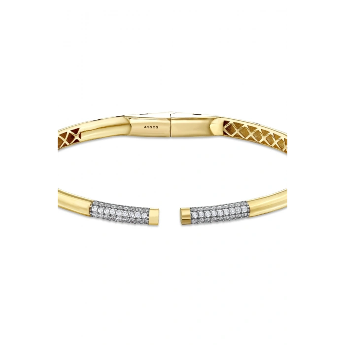 Taşlı Altın Kelepçe Bilezik - 14k - 10.17gr