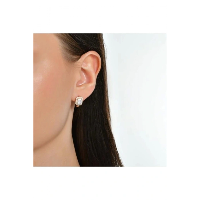 Baget Taşlı Altın Küpe - 14k - 3.90gr