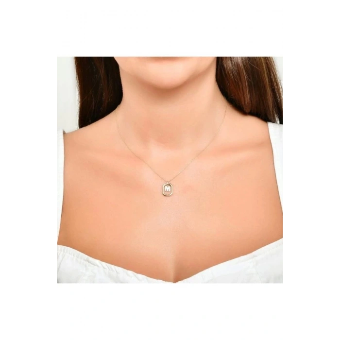 Taşlı Altın M Harf Kolye - 14k - 2.06gr