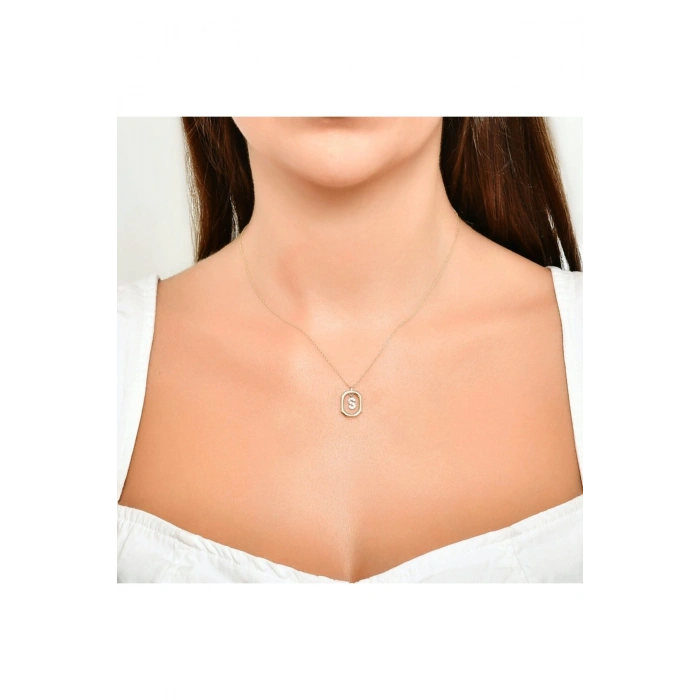 Taşlı Altın S Harf Kolye - 14K