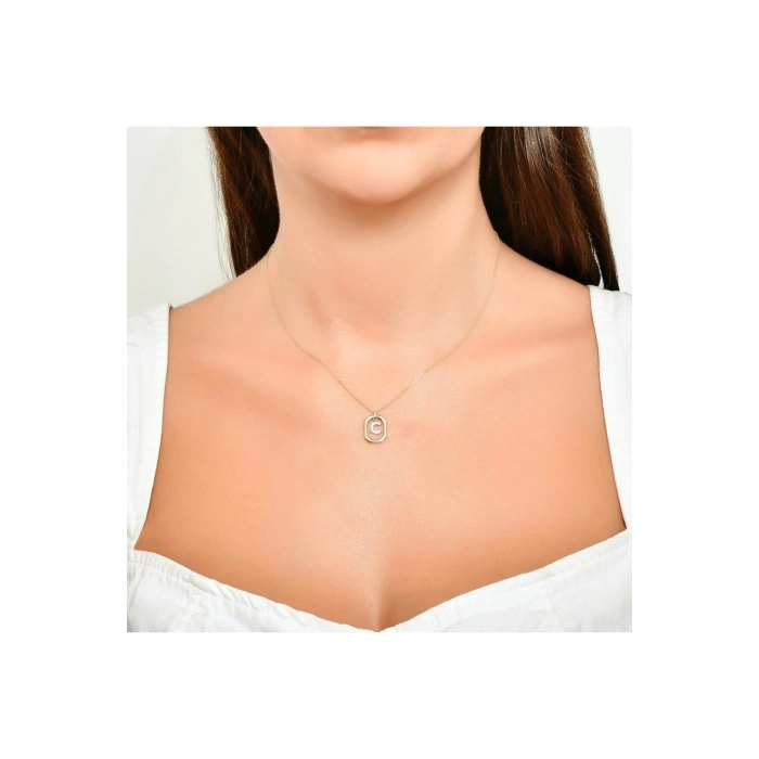 Assos C Harfi Taşlı Altın Kolye - 14K