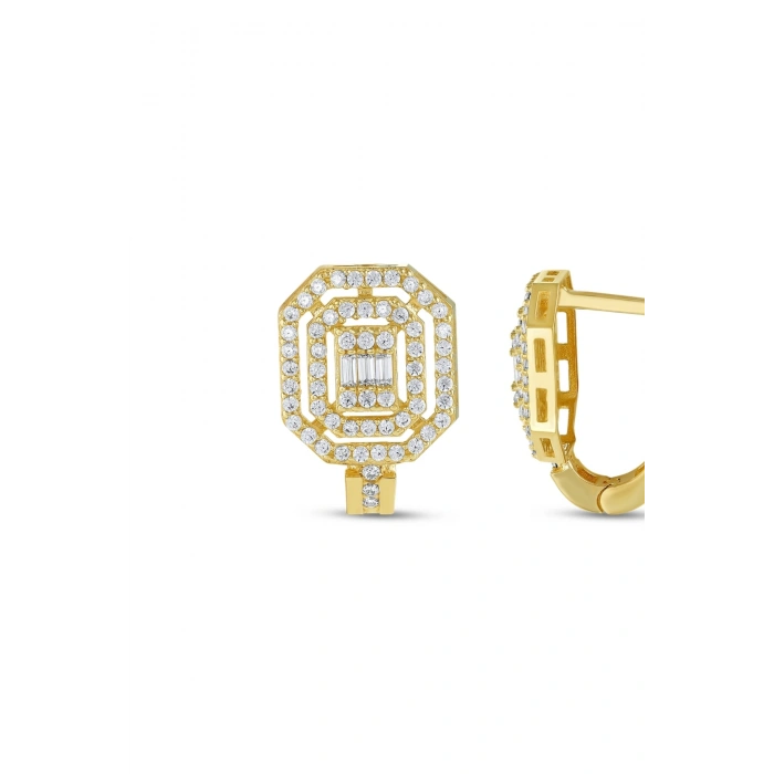 Baget Taşlı Altın Küpe - 14k - 3.49gr
