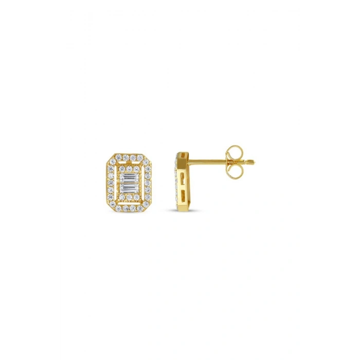 Baget Taşlı Altın Küpe - 14K - 1.52gr
