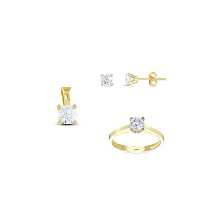 Altın Üçlü Tektaş Set - 14K