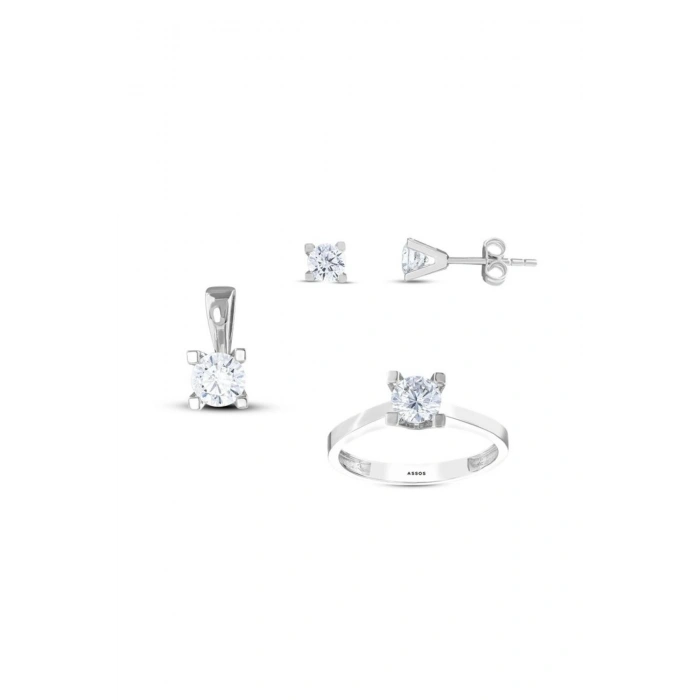 Altın Üçlü Tektaş Set - 14K