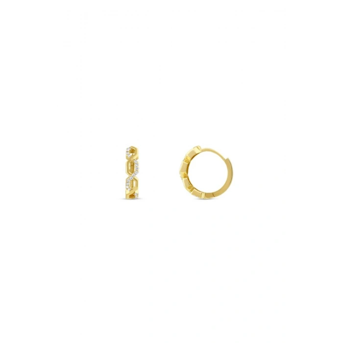 Taşlı Tasarım Altın Halka Küpe - 14k - 2.32gr