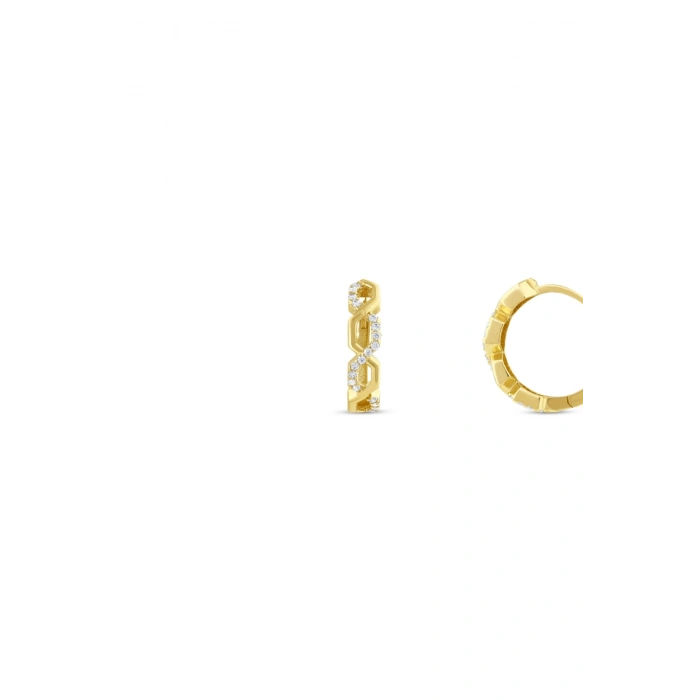 Taşlı Tasarım Altın Halka Küpe - 14k - 2.32gr