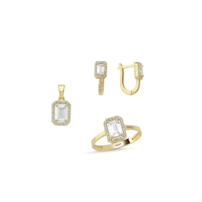 Baget Taşlı Altın Set - 14K - 7.10gr