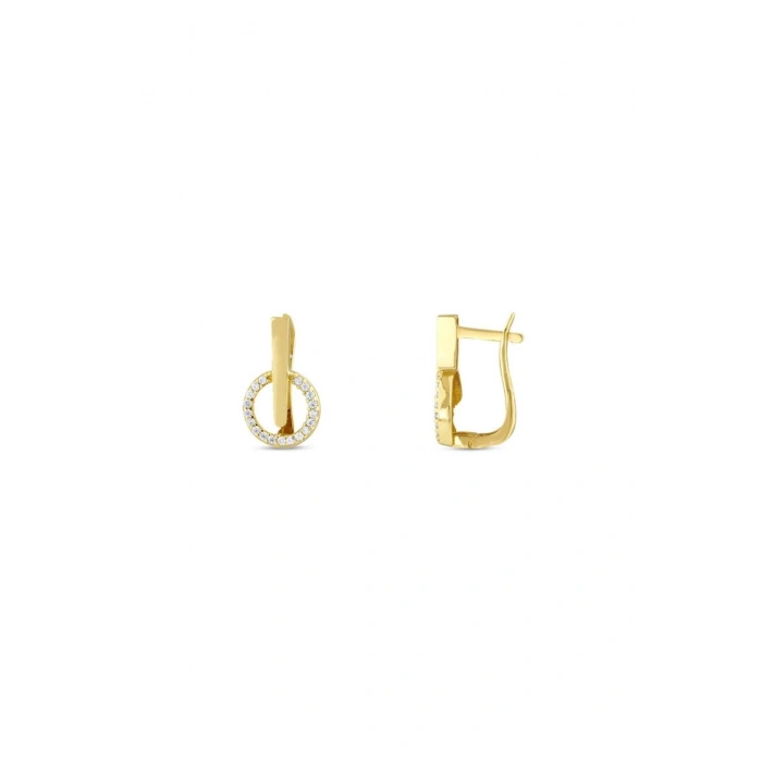 Taşlı Tasarım Altın Küpe - 14k - 2.30gr