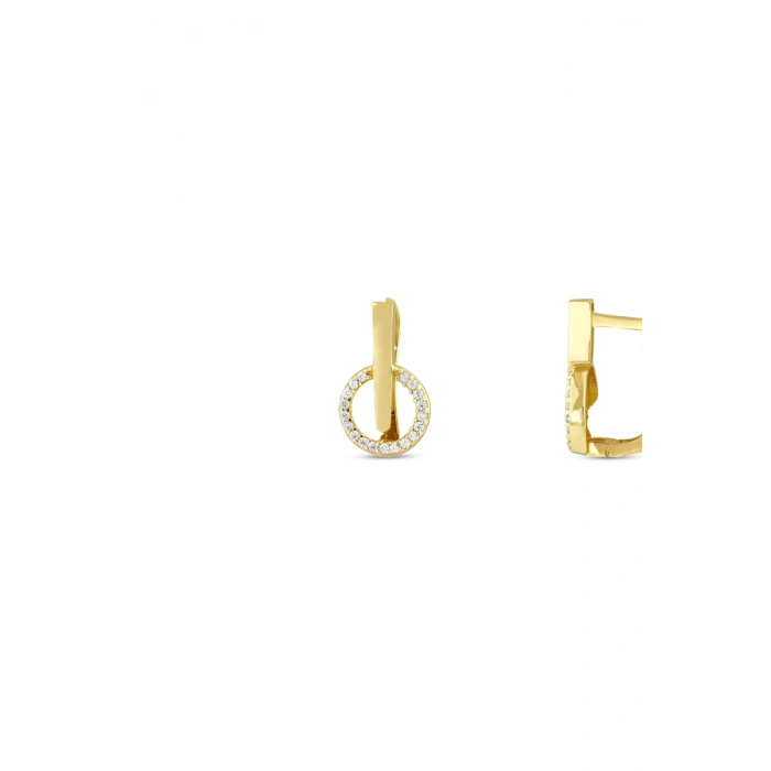 Taşlı Tasarım Altın Küpe - 14k - 2.30gr