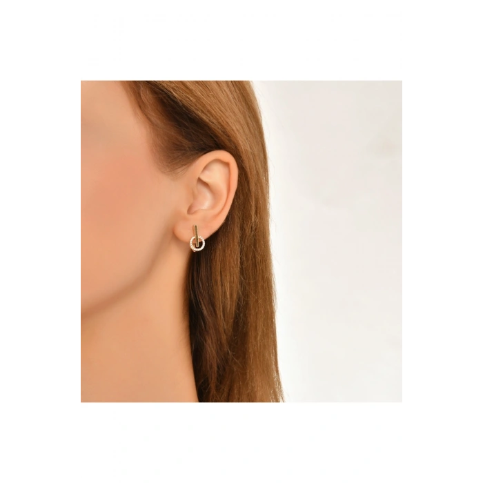 Taşlı Tasarım Altın Küpe - 14k - 2.30gr