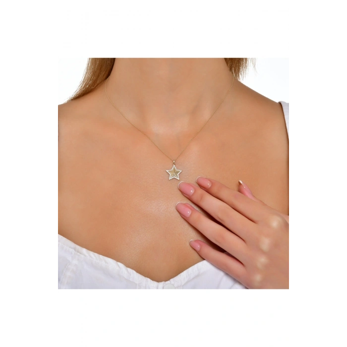 Yıldız Figürlü Taşlı Altın Kolye - 14k - 2.06gr