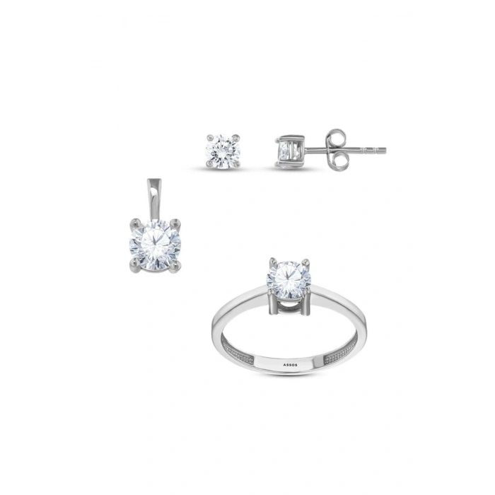 Altın Üçlü Tektaş Set - 14K