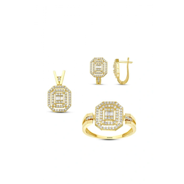 Baget Taşlı Altın Set - 14k - 6.97gr