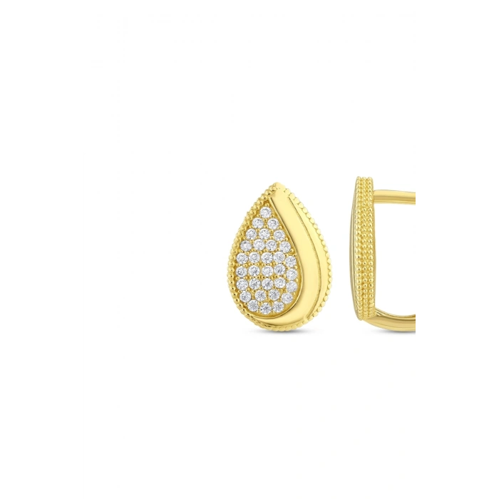 Damla Formlu Taşlı Altın Küpe - 14k - 3.71gr